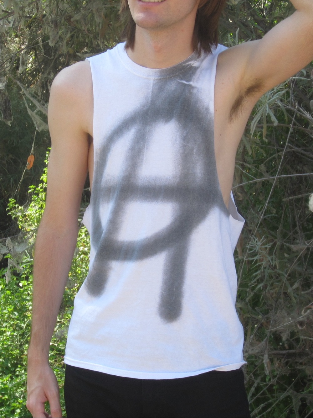 Men’s White Tank Top Anarchy Punk Size Small — Cut & Sewn, Upcycled/Custom